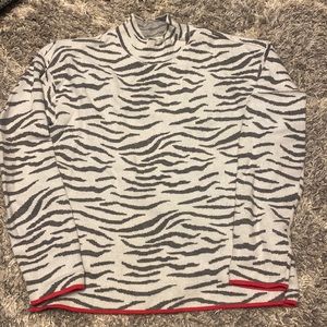 Anthropologie Small Lizzie Sweater White Zebra Gray Pink Pullover Top NWOT